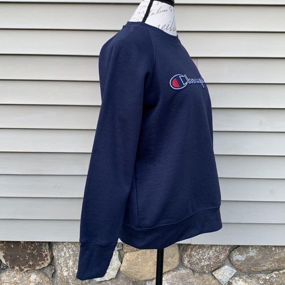 Nwot Champion Graphic Logo Crew Neck Sweatshirt - Navy - Picture 10 of 14